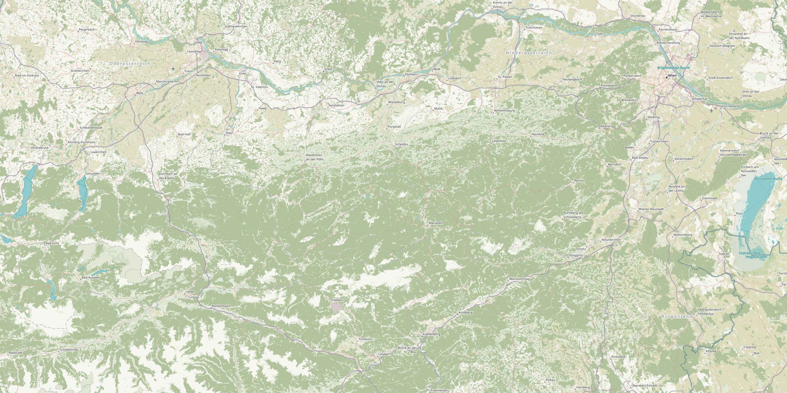 Landkarte von Wels bis Wien